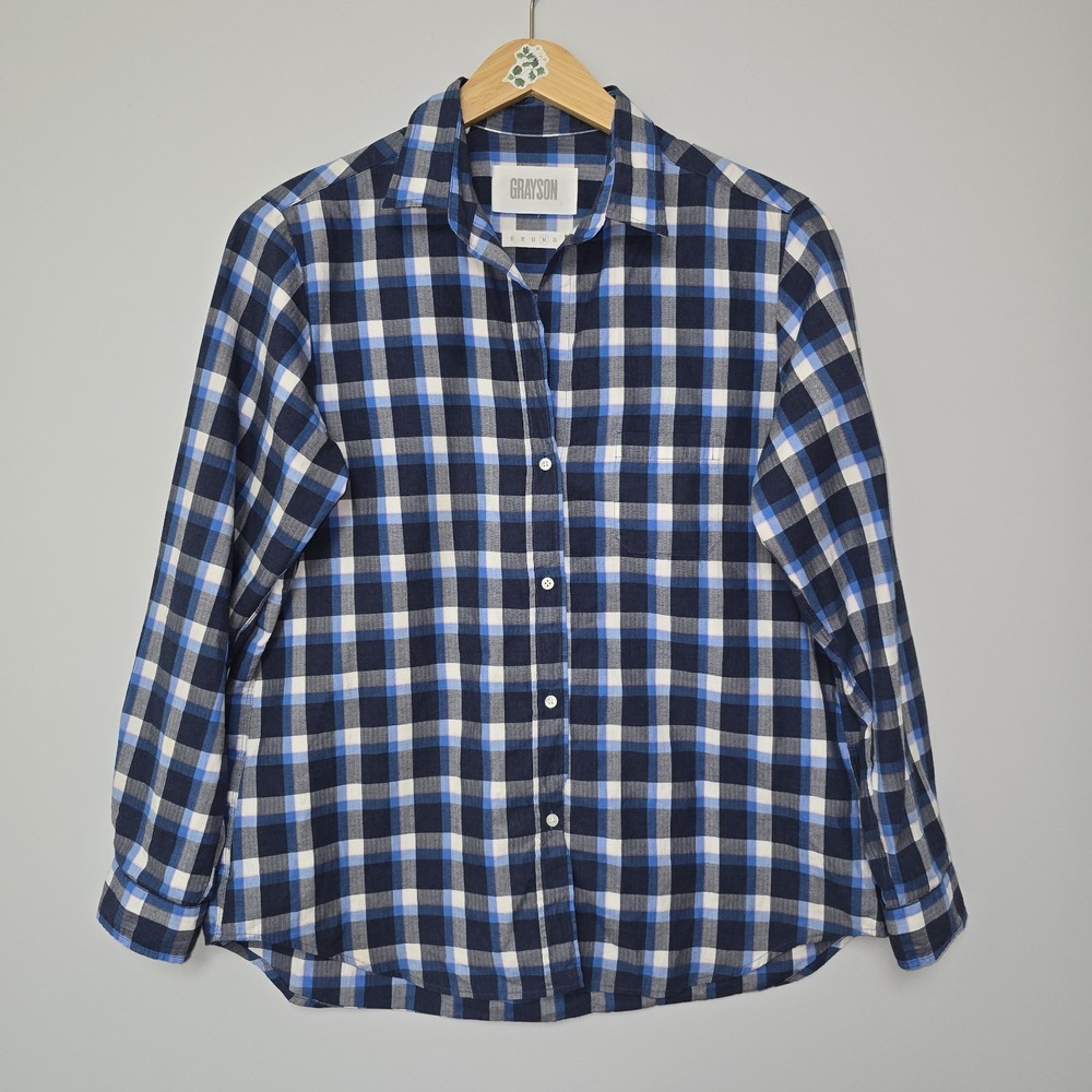 Grayson Shirt The Hero Size 4 L Blue Plaid Button Up Long Sleeve Frank & Eileen